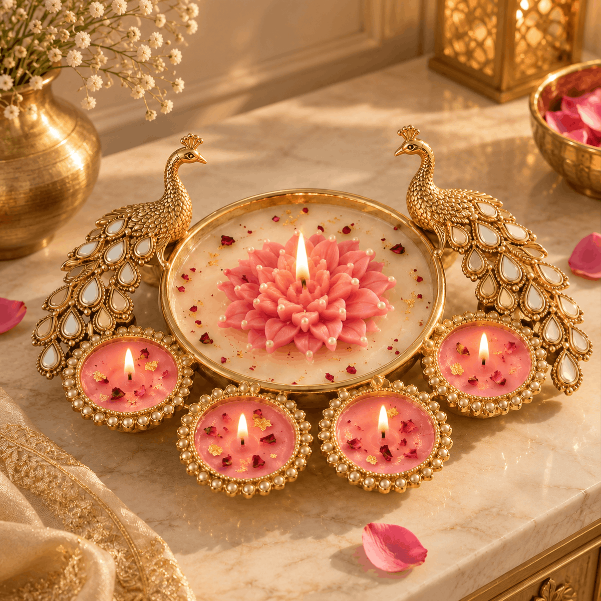 Peacock Urli Candle – Set of 1 Piece