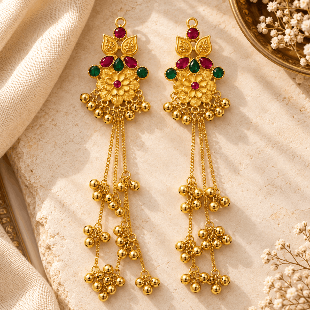 Floral Heritage Long Drop Earrings