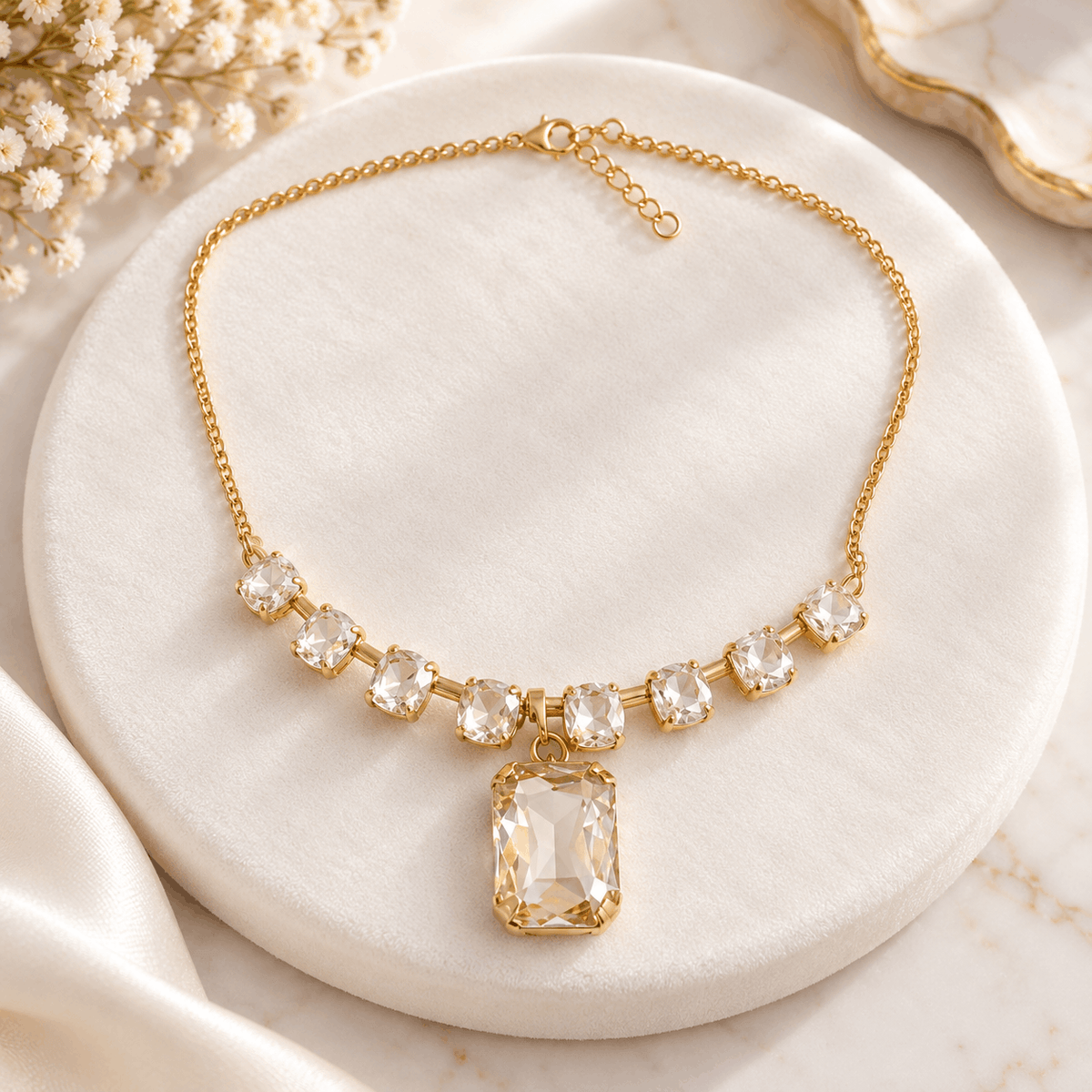 Golden Crystal Pendant Necklace