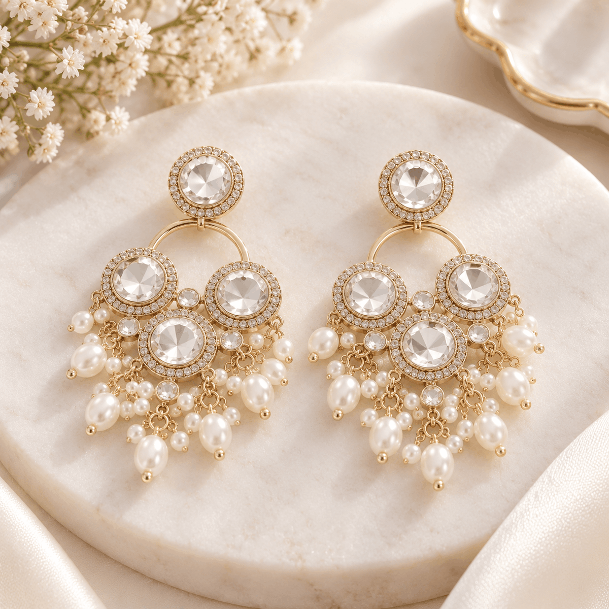 Pearl Crystal Jhumka Earrings