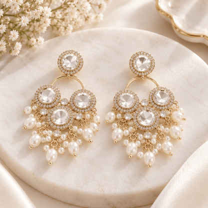 Pearl Crystal Jhumka Earrings