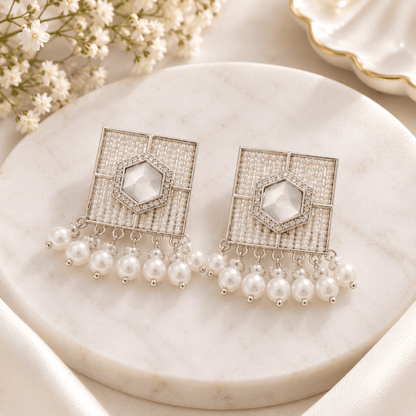 Hexa Pearl Drop Earrings