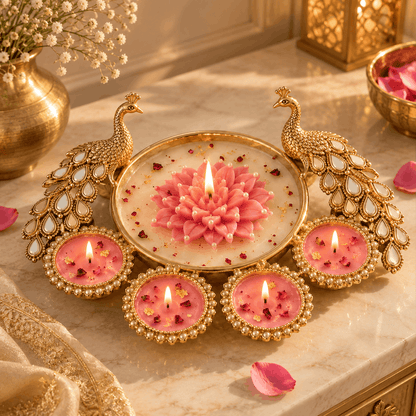 Peacock Urli Candle – Set of 1 Piece