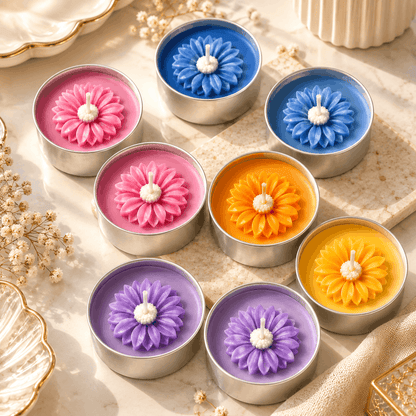 Multicolor Flower Tealight Candles – Pack of 4 Pieces