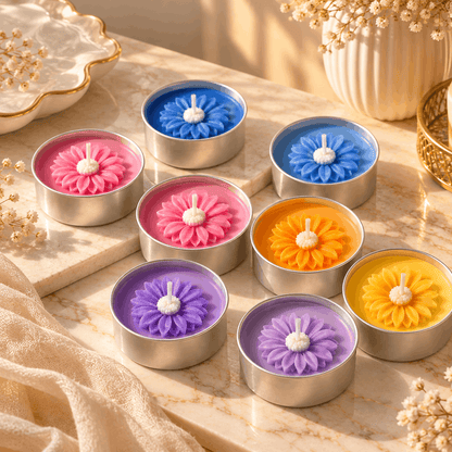 Multicolor Flower Tealight Candles – Pack of 4 Pieces