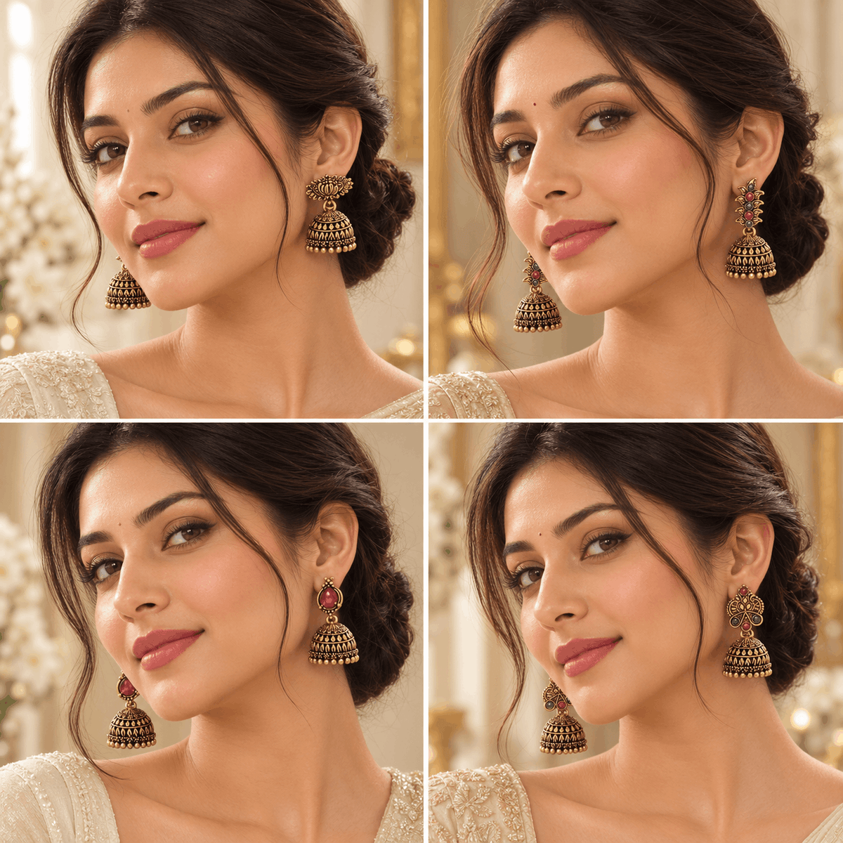 Antique Gold Jhumka Earrings – Set of 4 Pairs