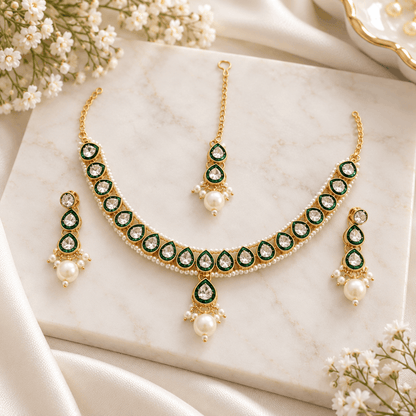 Emerald Pearl Bridal Necklace Set