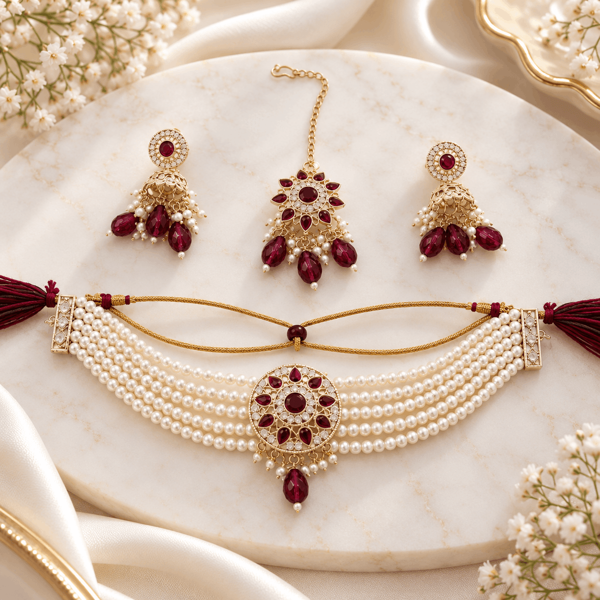 Ruby Pearl Bridal Jewellery Set