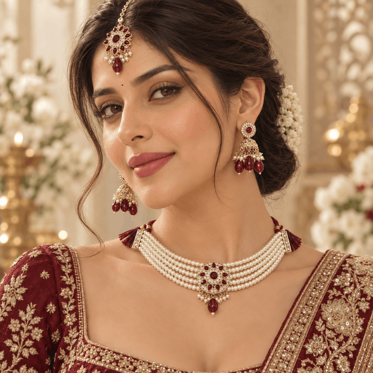 Ruby Pearl Bridal Jewellery Set