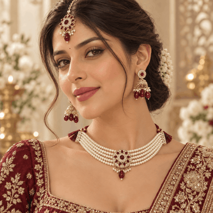 Ruby Pearl Bridal Jewellery Set