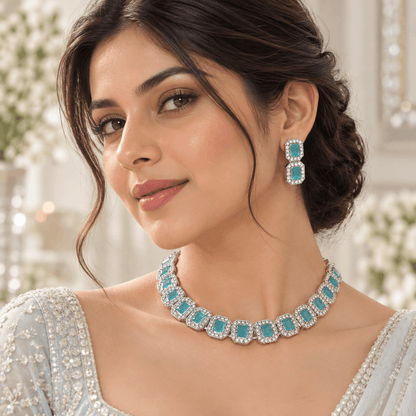 Aqua Blue Crystal Necklace Set