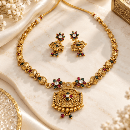 Traditional Gold Multicolor Necklace Set