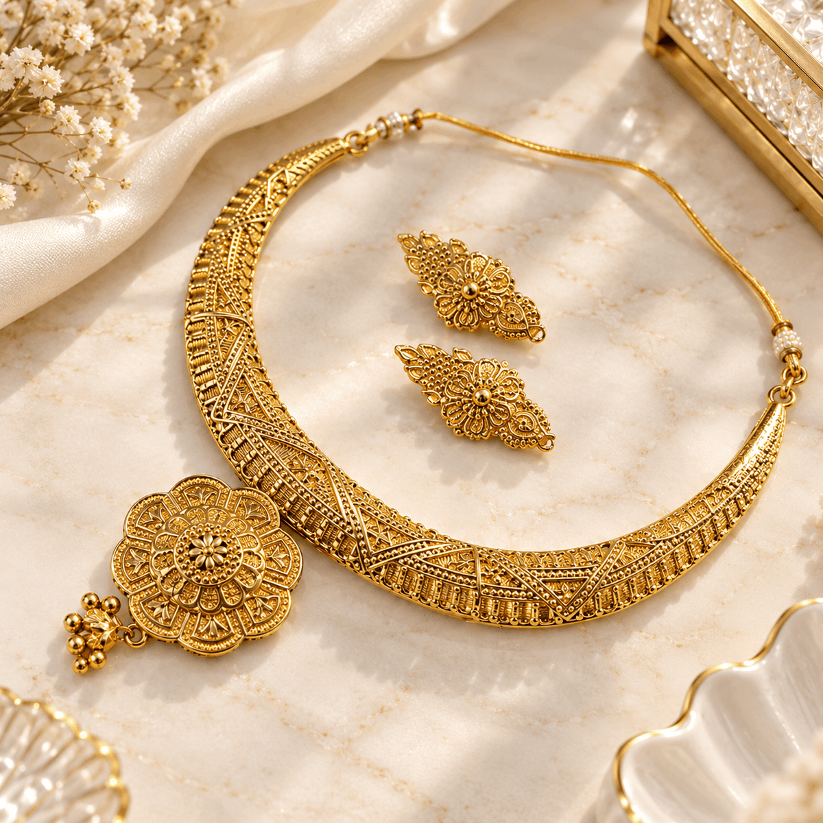 Antique Gold Floral Necklace Set