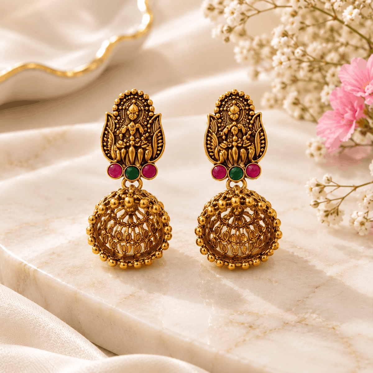 Antique Gold Temple Jhumka Earrings