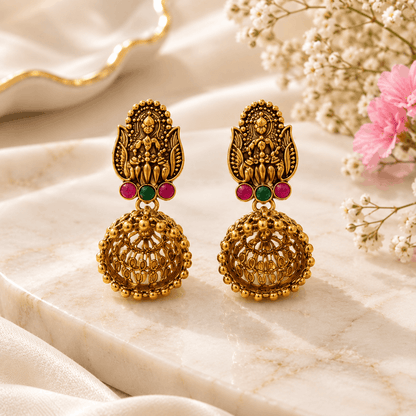 Antique Gold Temple Jhumka Earrings