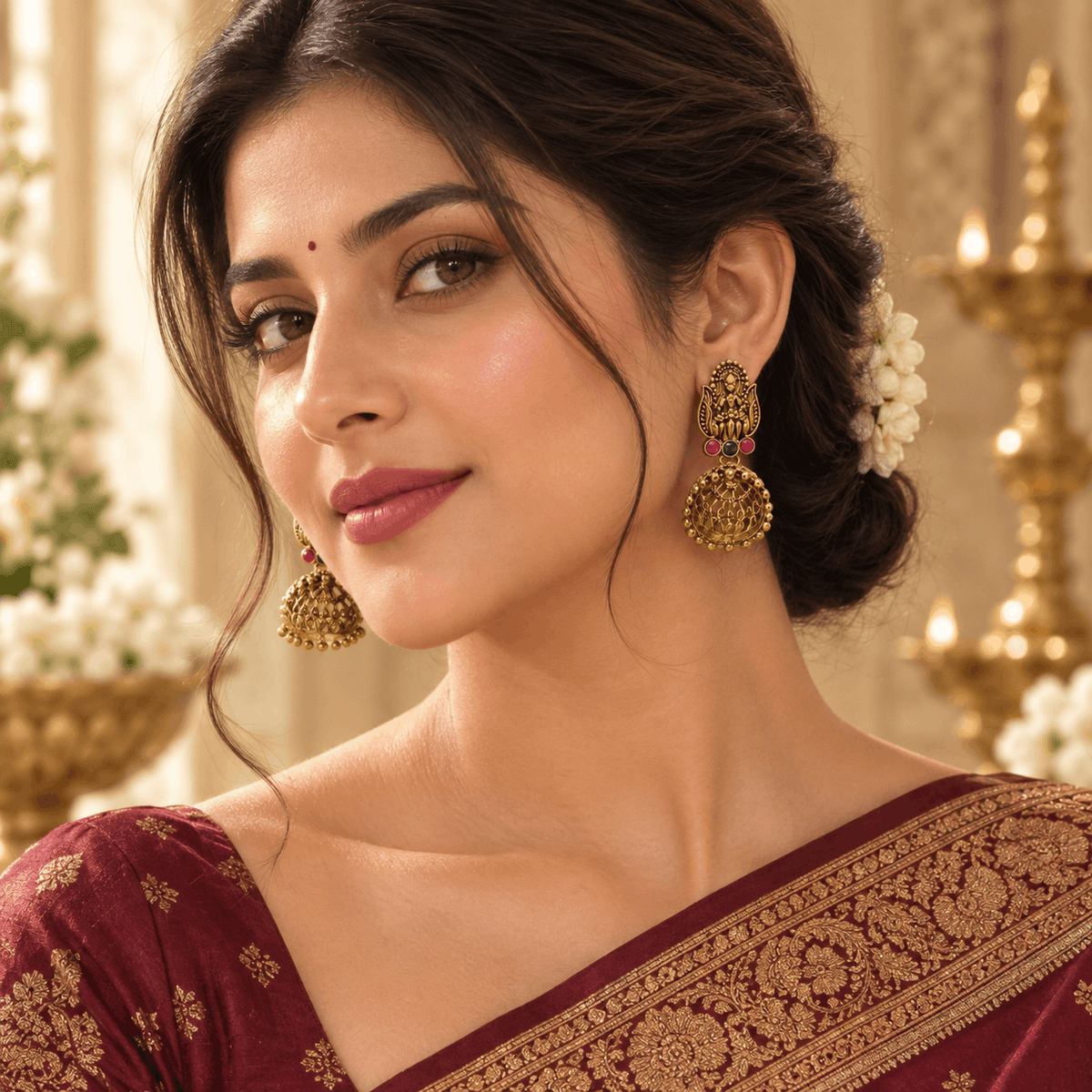 Antique Gold Temple Jhumka Earrings