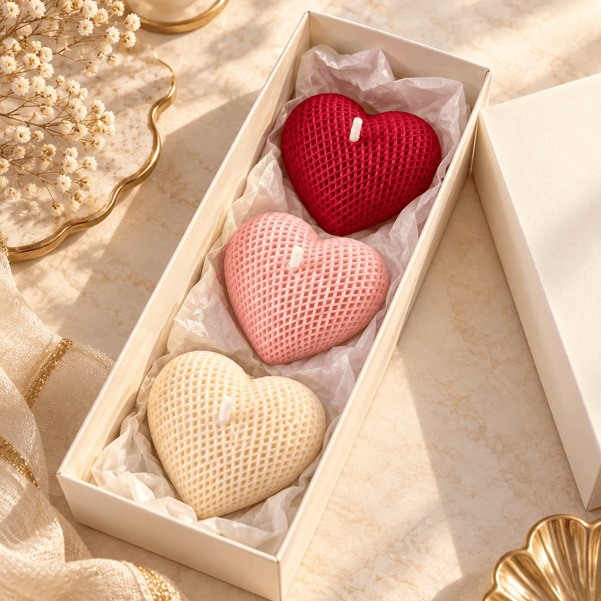 Heart-Shaped Candle Set of 3