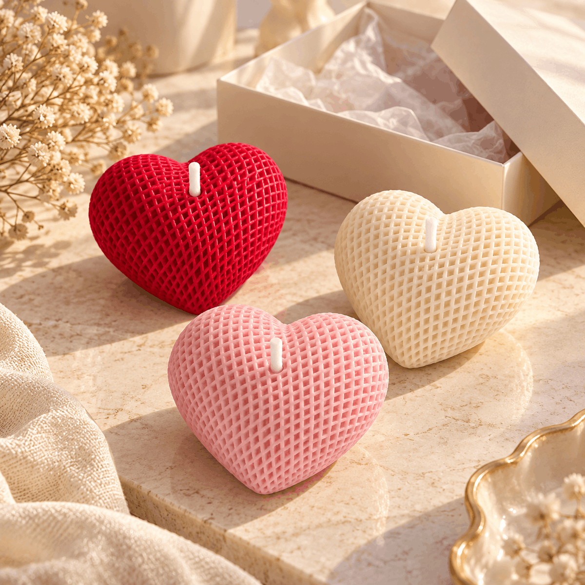 Heart-Shaped Candle Set of 3