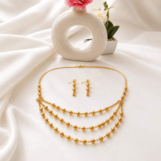 Gold-Tone Layered Beaded Necklace & Earrings Set