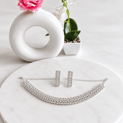 Silver Crystal Necklace & Earrings Set