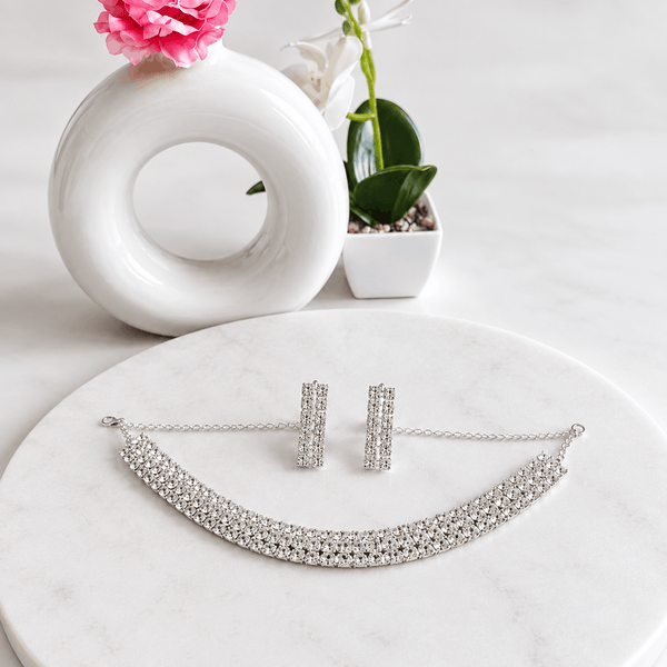 Silver Crystal Necklace & Earrings Set